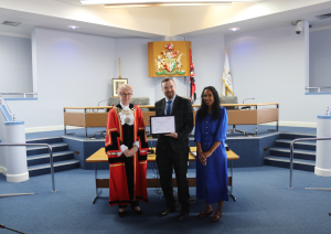 DFN Project Search Supported Intern Graduate with Mayor of Hillingdon and member of staff
